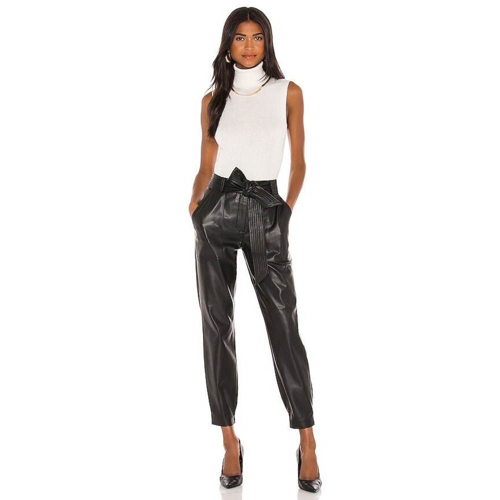Brochu Walker Tide Pull On Pant Size XS Black Faux Leather Tapered Leg Chic Sexy